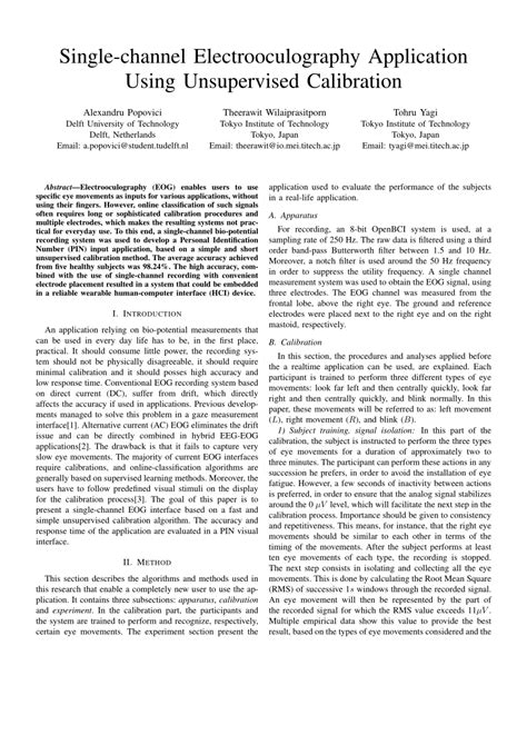 (PDF) Single-channel Electrooculography Application Using Unsupervised Calibration