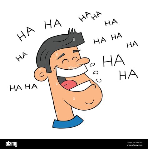 Cartoon man very happy and laughing out loud, vector illustration. Black outlined and colored ...