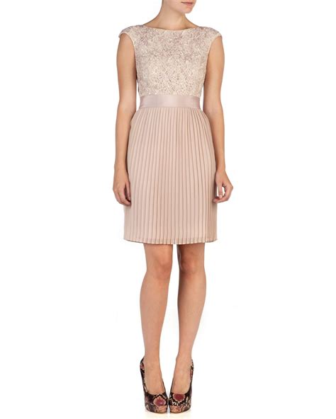 Ted baker Aliana Lace Detail Button Back Dress in Beige (natural) | Lyst