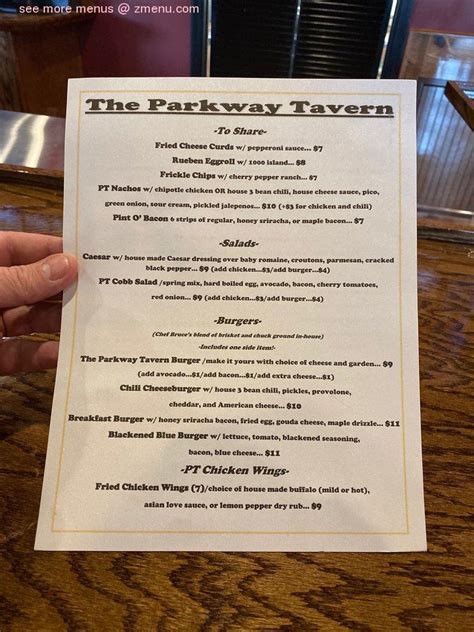 Online Menu of The Parkway Tavern Restaurant, Cary, North Carolina, 27513 - Zmenu