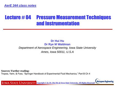 (PDF) Lecture # 04 Pressure Measurement Techniques and ... · Lecture ...