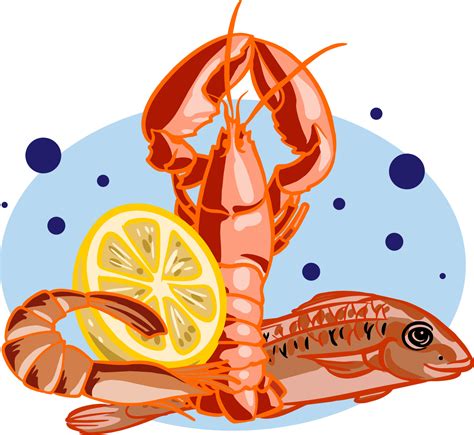 Seafood vector sea fish shellfish and lobster in fishmarket illustration fishery set of salmon ...