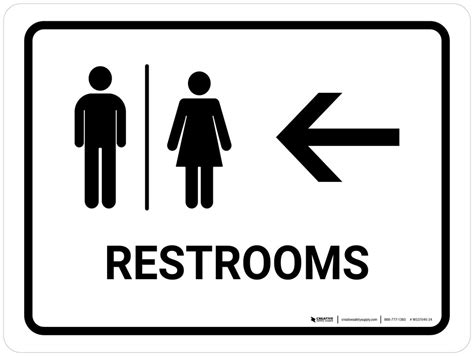 Restrooms With Left Arrow White Landscape - Wall Sign