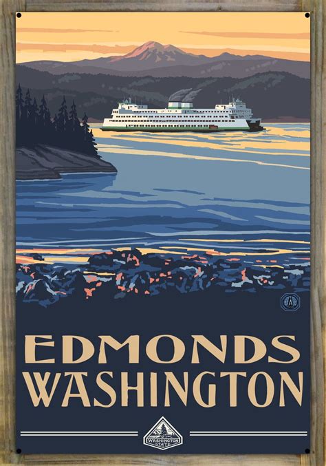 Edmonds Washington Ferry Metal Print on Reclaimed Barn Wood by Paul A. Lanquist (24" x 36 ...