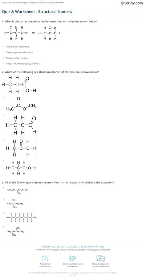 Quiz & Worksheet - Structural Isomers | Study.com