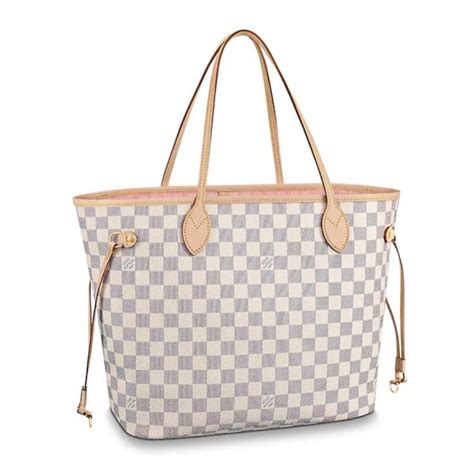 Louis Vuitton LV Women Neverfull MM Tote Bag in Damier Azur Canvas-Pink ...