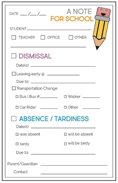 A Note For School Instant Download Printable Template For | Etsy