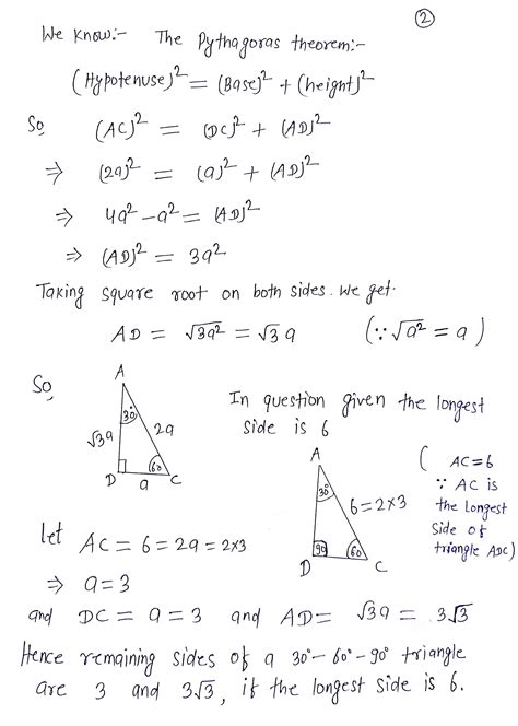 [Solved] . 2. Find the remaining sides of a 30- 60- 90 triangle if the ...