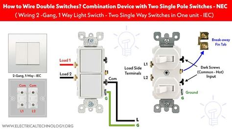 How to Wire Double Switch? 2-Gang, 1-Way Switch - IEC & NEC | Double ...