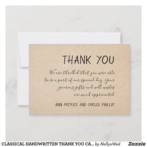 CLASSICAL HANDWRITTEN THANK YOU CARD - KRAFT PAPER | Zazzle