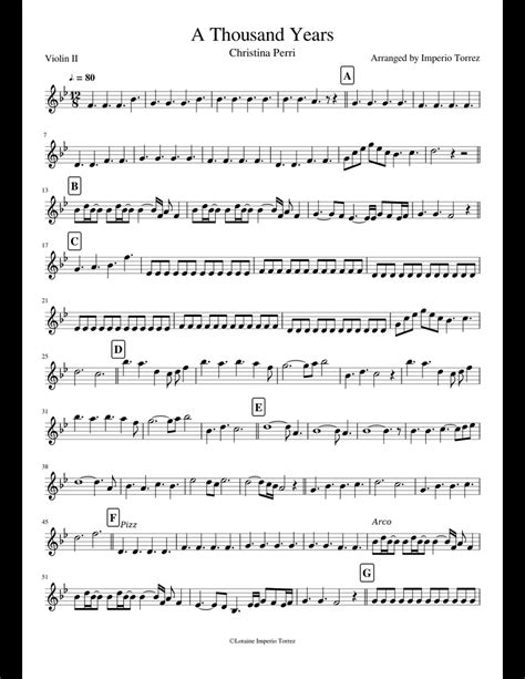 A Thousand Years Violin II sheet music for Violin download free in PDF ...