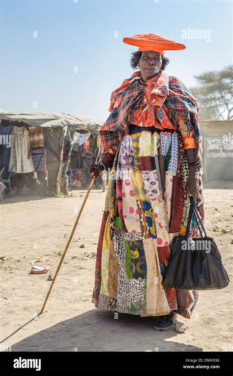 Herero woman dressed with a traditional attire, Opuwo, Namibia, Africa ...