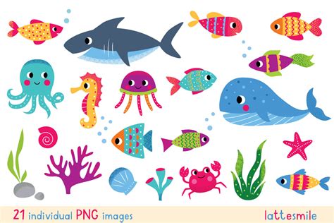 Sea Life Cute Animals Clipart Graphic by lattesmile · Creative Fabrica