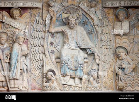 Sainte Foy abbey church tympanum : Christ in Glory Stock Photo - Alamy