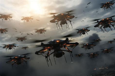 Premium AI Image | Drone swarm in formation flight illustrating advan ...