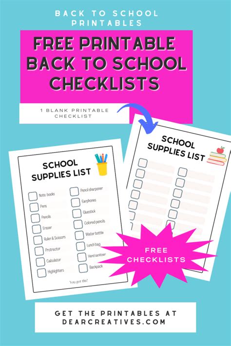 Checklist For Back To School Supplies Dear Creatives