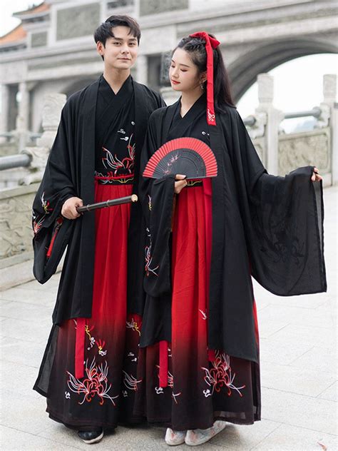 Chinese Traditional Clothes Black Red Hanfu Male And Female - Fashion Hanfu