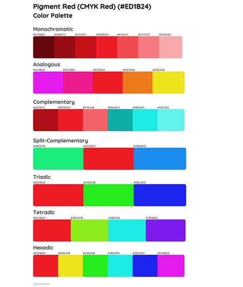 Pigment Red (CMYK Red) color palettes - colorxs.com