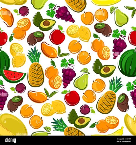 Fruits seamless background. Wallpaper with vector pattern icons of ...