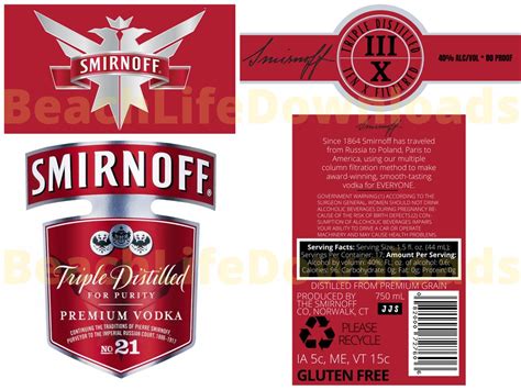 Four Smirnoff Vodka Bottle Labels Transparent and Background Pngs Sublimation Printable ...