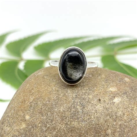 Silver Sheen Obsidian Ring 925 Sterling Silver 10x14mm Oval - Etsy