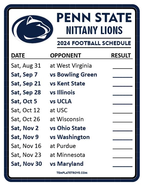 Printable 2024 Penn State Nittany Lions Football Schedule