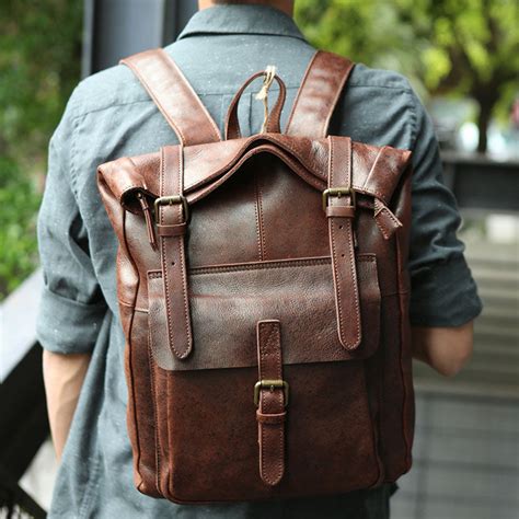 Cool Leather Mens Backpack Travel Backpacks Vintage Laptop Backpack fo ...