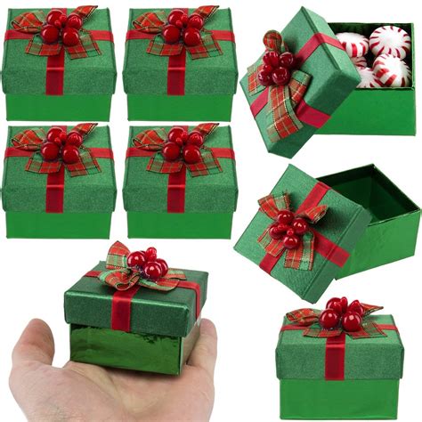 For-Keeps! (8 Pack Green Mini Gift Boxes with Lids, Pre Wrapped Gift Boxes with Bows, Christmas ...