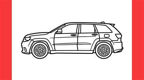 How to draw a JEEP GRAND CHEROKEE TRACKHAWK easy / drawing jeep srt car from the side - YouTube