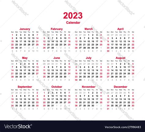 Calendar 2023 - 12 months yearly Royalty Free Vector Image