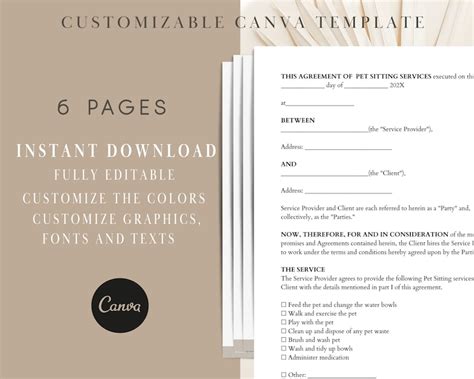 Editable Pet Sitting Contract Template, Pet Sitting Agreement, Pet Sitting Client Forms Contract ...