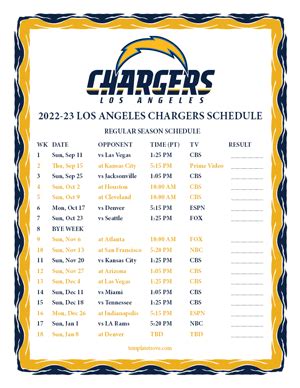 Printable 2022-2023 Los Angeles Chargers Schedule