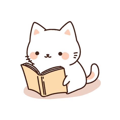 Cartoon style cat reading book. Hand drawn Vector illustration. 32458950 Vector Art at Vecteezy