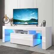 Rent to own SEVENTH 55 Inch TV Stand with Lights, White High Glossy TV ...