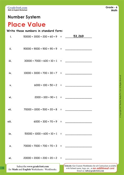 Writing in Standard Form of Numbers | Grade1to6.com