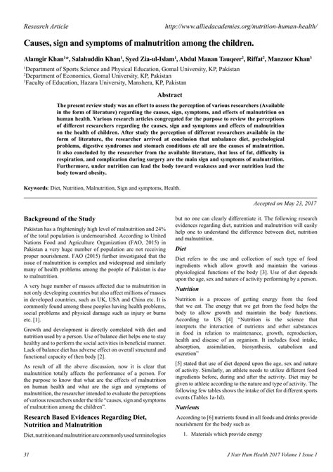 (PDF) Causes, sign and symptoms of malnutrition among the children