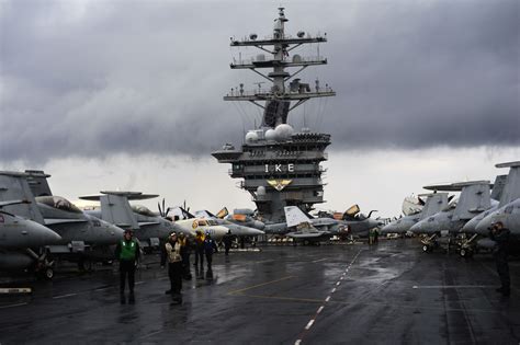 the flight deck of the Nimitz-class aircraft carrier USS Dwight D ...