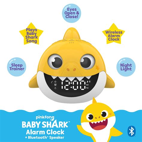 Nickelodeon Pinkfong Baby Shark Bluetooth Speaker with Digital Alarm Clock, White Noise and ...