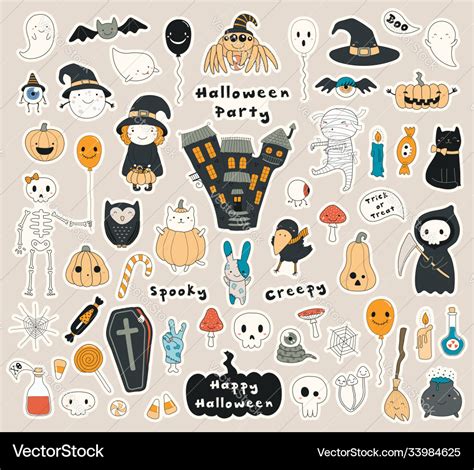 Set kawaii halloween stickers Royalty Free Vector Image