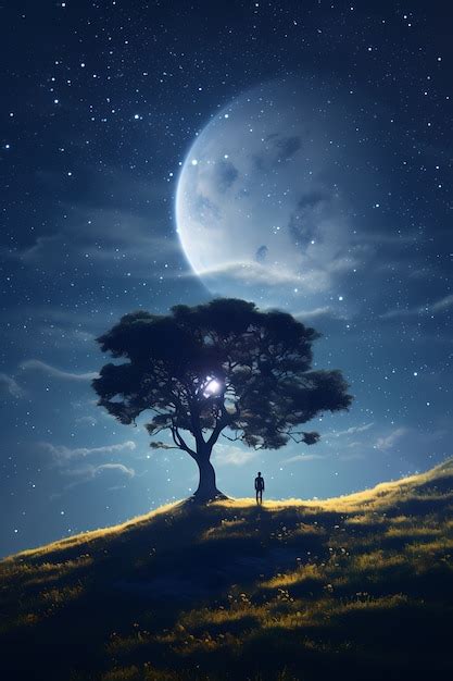 Free AI Image | Digital art moon and man silhouette wallpaper