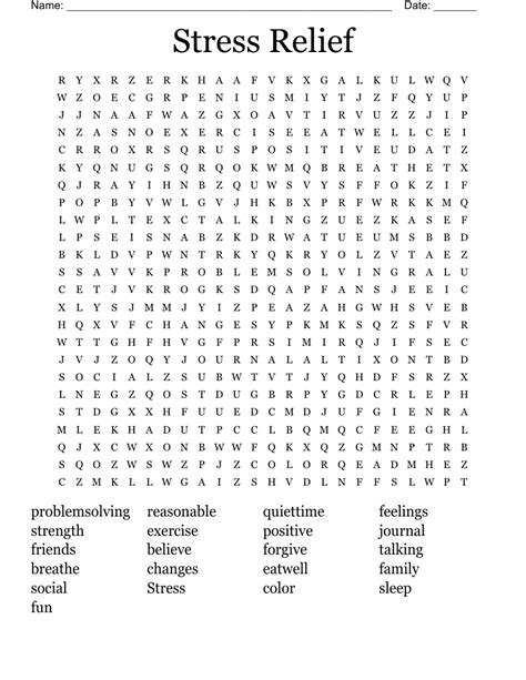 Stress Relief Word Search Printable