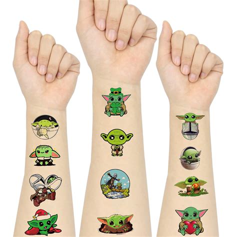 Buy Baby Yoda Temporary Tattoo Birthday Decorations Party Supplies For Kids Star War Theme ...