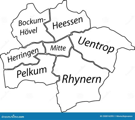 White Tagged Districts Map of HAMM, GERMANY Stock Vector - Illustration ...