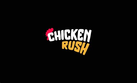the chicken rush logo is shown on a black background with red, yellow and orange lettering