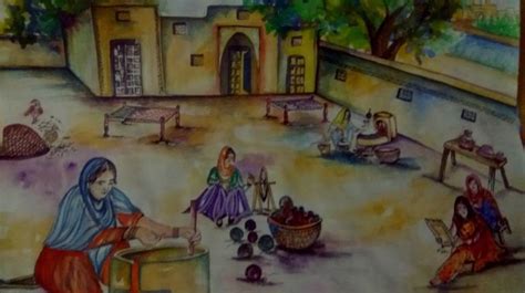 Village life of pakistan Painting by Taskeen Zahara | Saatchi Art