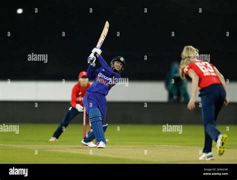 India's Smriti Mandhana batting during the First T20 International at the SEAT Unique Riverside ...