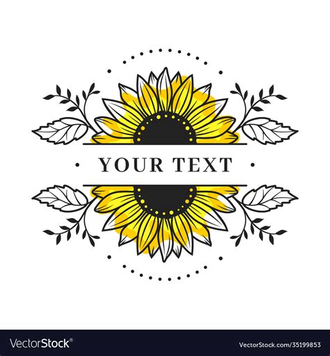 Sunflower frame sunflower split monogram floral Vector Image