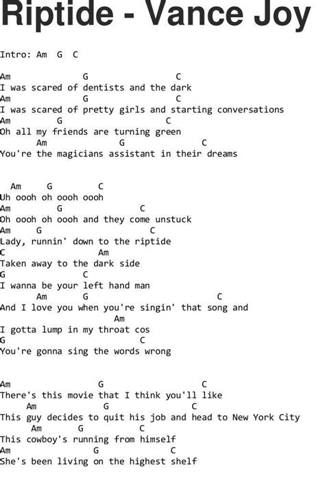 Riptide - Vance Joy - Chords & Lyrics