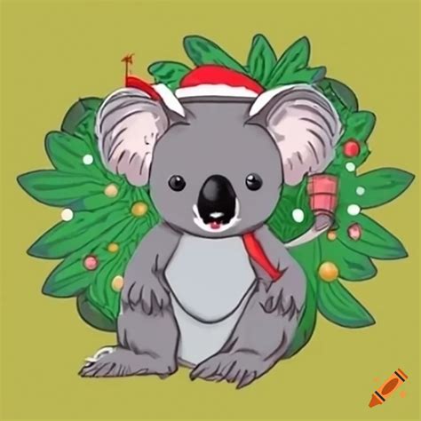 Yellow gumtree, koala and kangaroo in australian christmas drawings on ...