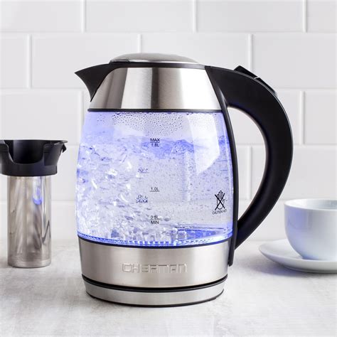 Chefman Glass Kettle with Infuser (Brush Stainless Steel) | Electric ...